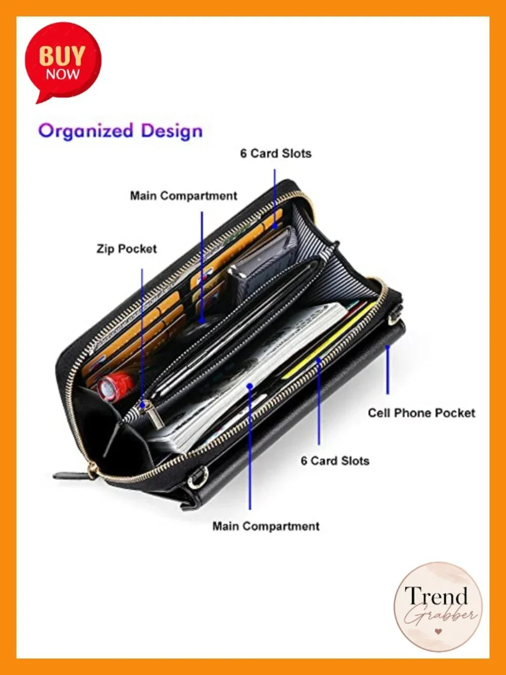 PU Leather RFID Blocking Crossbody Wristlet Wallet with Phone Pocket